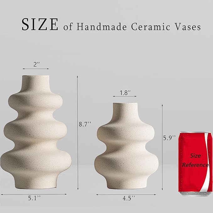 Steviieden Ceramic Vases Set 2, Modern Home Decor,Off White Round Vases,Modern Dried Flower Vases, Boho Home Decor for Centerpieces Wedding Dinner Table Party Living Room Office Bedroom - Image 3