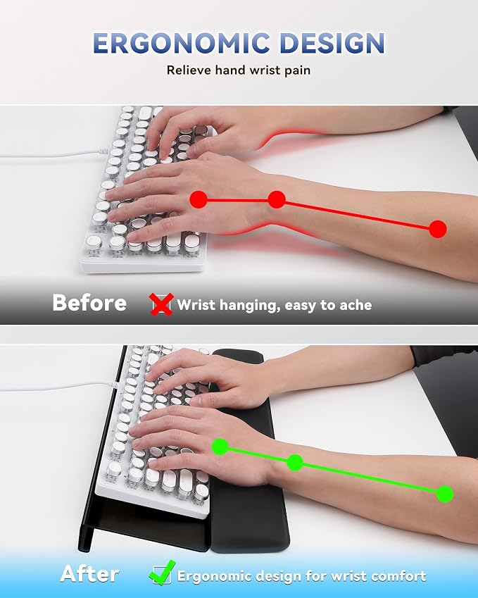 Laborio Computer Keyboard Wrist Rest, Keyboard Riser Stand for Desktop | Black, Ergonomic Acrylic Keyboard Holder, Non-slip Wrist Pad, Pain Relief for Typing, Multiple Colors - Image 3