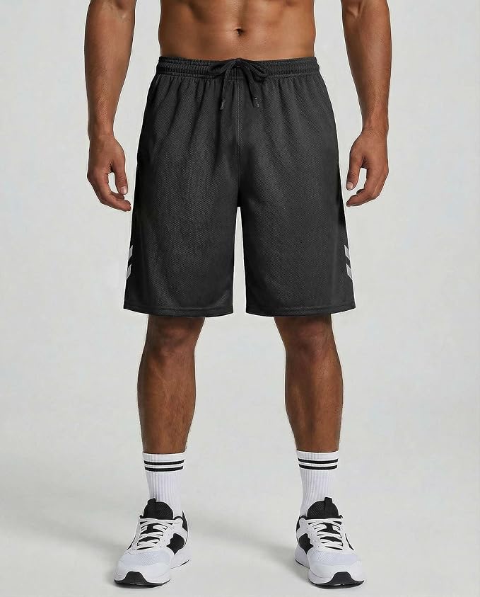 5 Pack Men's Mesh Shorts Athletic Basketball Sports Gym Workout Pockets | Cooling Moisture-Wicking, 9", Long, Quick-Dry, Breathable, Elastic Drawstring Waistband. Running, Exercise, Soccer, Training. - Image 2