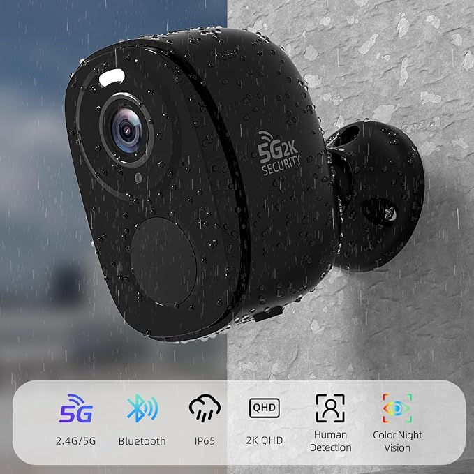 Rraycom 2Pack 5G/2.4G WiFi Security Cameras Wireless Outdoor, 2K Battery Powered Cameras for Home Security with AI Motion Detection, Color Night Vision, Siren, 2-Way-Audio, Works/Alexa,Waterproof - Image 2