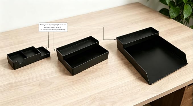 Amazon Basics Rectangular Plastic Desk Organizer, Half Accessory Tray for Office Supplies and Workspace Organization, 9.4" x 3.3" x 1", Black - Image 7