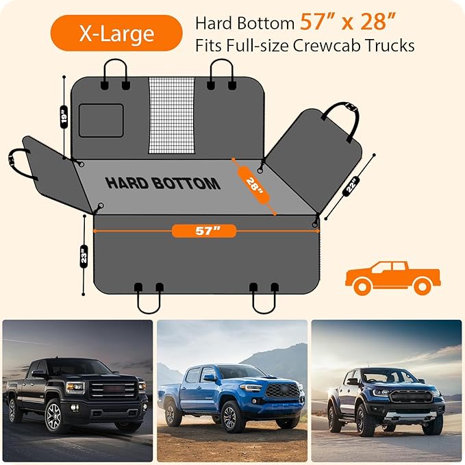URPOWER Hard Bottom Dog Car Seat Cover for Pets 100% Waterproof Seat Cover Hammock 600D Heavy Duty Scratch Proof Nonslip Durable Soft Back Seat Covers for Full Size Trucks - Image 5