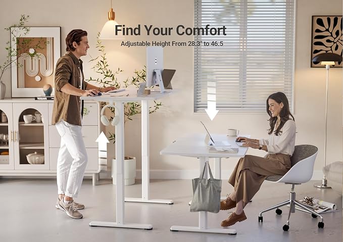 YDN 63 x 24 Inch White Electric Standing Desk | Adjustable Height, Sit Stand, Cable Management, Ergonomic, Home Office - Image 5