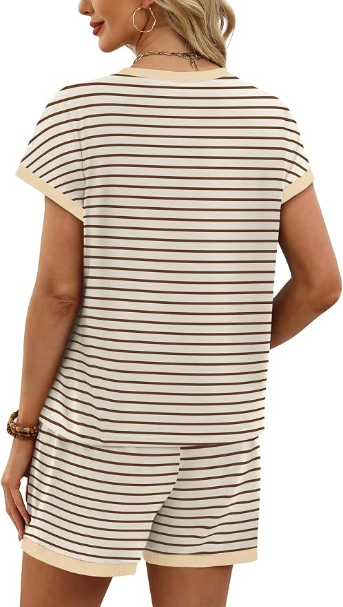WIHOLL Two Piece Sets for Women Summer Lounge Short Sets Cap Sleeve Crew Neck Sweatsuit with Pocket XS-2XL - Image 5
