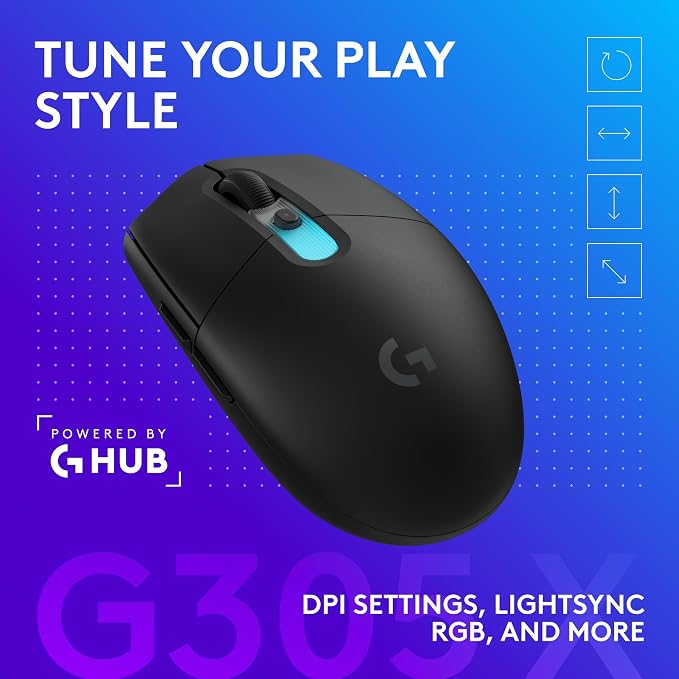 Logitech G305 X Superlight Wireless Gaming Mouse - Black | 59g Lightweight, 44K DPI, 678 IPS, Wireless 2.4 GHz/Bluetooth/USB-C, <170 hr Battery, 6 buttons, RGB, PC/Mac Compatible - Image 10