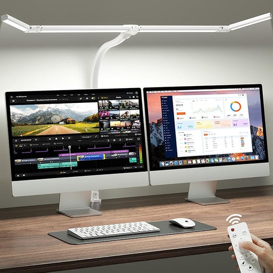 ONEMIX 42" LED Desk Lamp with Clamp, Architect Desk Light with Remote, Adjustable 4-Segment Bar, 1800LM Bright, Eye-Caring Desk Lamp for Home Office, Reading, Study, Dual Monitors, Workbench (White) by DeskLamp