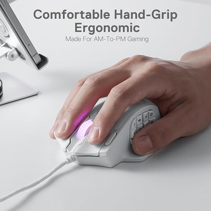 Redragon M908 Impact RGB LED MMO Gaming Mouse with 12 Side Buttons, Optical Wired Ergonomic Mouse with Max 12,400DPI, High Precision, 18 Programmable Macro Shortcuts, Comfort Grip, White | Stable Lag-Free Connection, Redefine Keybinding Macro, Vibing B... - Image 3