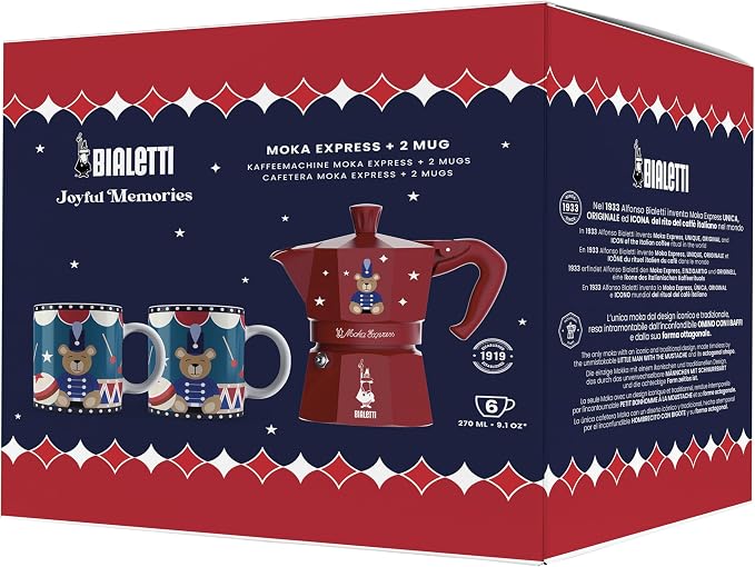 Bialetti Moka Express Iconic Italian Stovetop Espresso Maker (Red/Blue, 6 Cups Set) by Bialetti