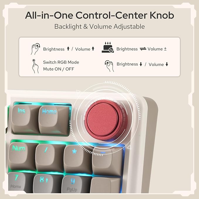 Redragon K768 PRO Wireless 100-Key Gasket Gaming Keyboard, Knob + 8000mAh | Multi-Function Control Wheel, 0-Delay Tri-Mode, Cushioned 5-Layer Noise Dampening for Creamy Thocky Sound, Practical 95% Size - Image 6