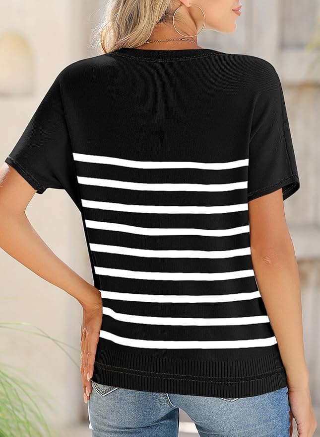 SHEWIN Womens Tops Trendy Short Sleeve Shirts Crewneck Lightweight Knit Sweater Top Business Casual Outfits - Image 3
