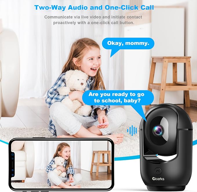 Cloarks 2K Pan/Tilt Security Camera, WiFi Indoor Cameras for Home Security with AI Motion Detection, Pet/Dog/Baby Camera with Phone App, 2-Way Audio, 24/7, Siren, TF/Cloud Storage，Black - Image 6