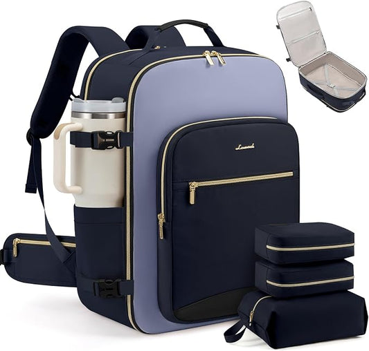 LOVEVOOK 56L Travel Backpack for Women & Men, Airline Approved Carry On Luggage with 3 Packing Cubes, TSA Overnight Bags, Waterproof Personal Item Bag, Weekender Essentials Backpacks fits 17" Laptop by LOVEVOOK