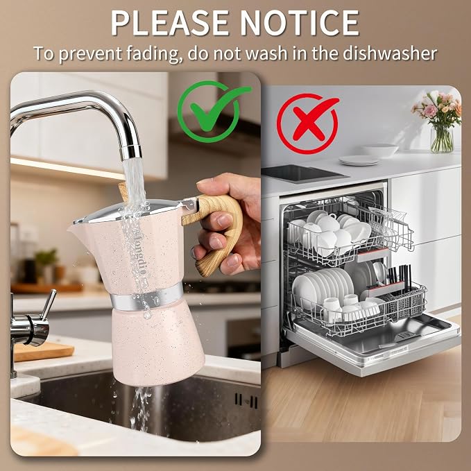 Mongdio Stovetop Espresso Maker Moka Pot, Cuban Coffee Maker Stove top coffee maker Moka Italian Espresso Greca Coffee Maker Brewer Percolator, 9 Espresso Cups, 15 oz - Pink - Image 7