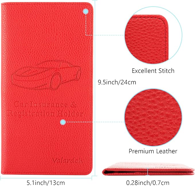 Valardoh Premium Car Registration and Insurance Card Holder, Car Document Holder for Cards, Driver License & other Essential Documents (Red) - Image 4