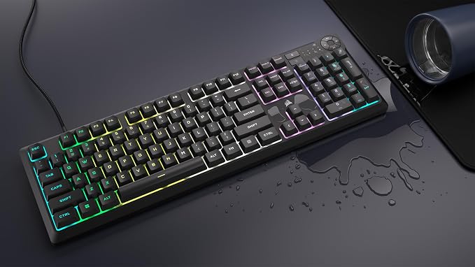 Corsair K55 CORE RGB Membrane Wired Gaming Keyboard – QWERTY US Layout – Quiet, Responsive Switches – Spill Resistance – Ten-Zone RGB – Media Keys – iCUE Compatible – PC, Mac – Black - Image 3