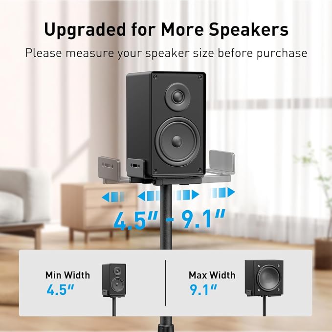PERLESMITH Universal Speaker Stands for Surround Sound -Height Adjustable Extend 33.3”to 45.1”, Floor Speaker Stand for Satellite & Studio & Bookshelf Speakers up to 11LBS,1 Pair Black, PSSS2 - Image 3