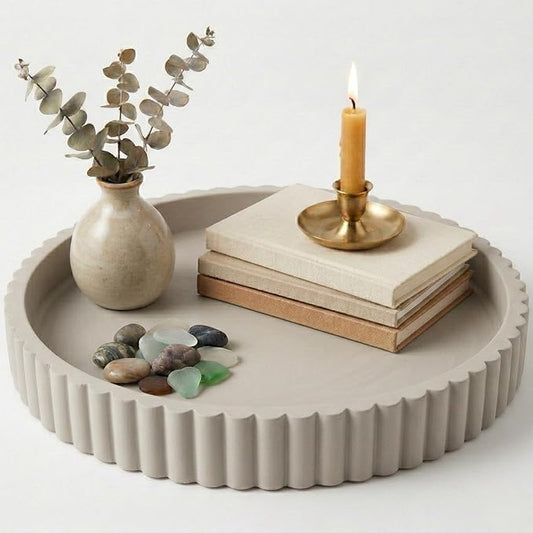 OAKOA Round Decorative Tray for Coffee Table Decor - Concrete Round Tray Home Decor - Bandejas Decorativas - Circle Coffee Table Centerpiece by OAKOAHome