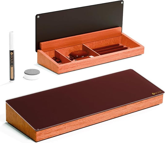 Desk Whiteboard with Wooden Organizer Box for Office Supplies Storage, Desktop Dry Erase White Board with Drawer for Stationary, Marker & Eraser Included, Yeoux by Yeoux