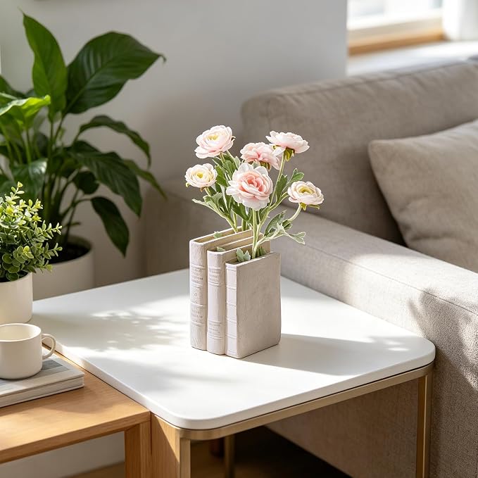 Book Shaped Vase for Flowers - Resin Decorative Vase Cream Fake Books for Bookshelf Bedroom Office Home Décor Gifts for Book Lovers Modern Aesthetic 5.5 * 4.5 * 7.5 Inch Guichifun - Image 5