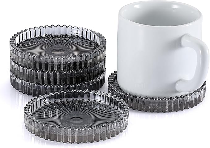 Modern Clear Coaster Set of 5- Glass Coasters for Drinks Crystal Coasters Round Cup Coasters Coffee Table Decor for Office, Kitchen, Bar, Dining Room, Living Room, Patio (Clear Black) - Image 7