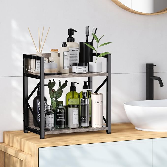 Kitchen Countertop Organizer, Coffee Bar Station Organizer for Countertop, 2 Tiers Kitchen Counter Shelf, Wooden Spice Rack Organizer, Space Saving Desk Shelving Riser Unit - Image 4