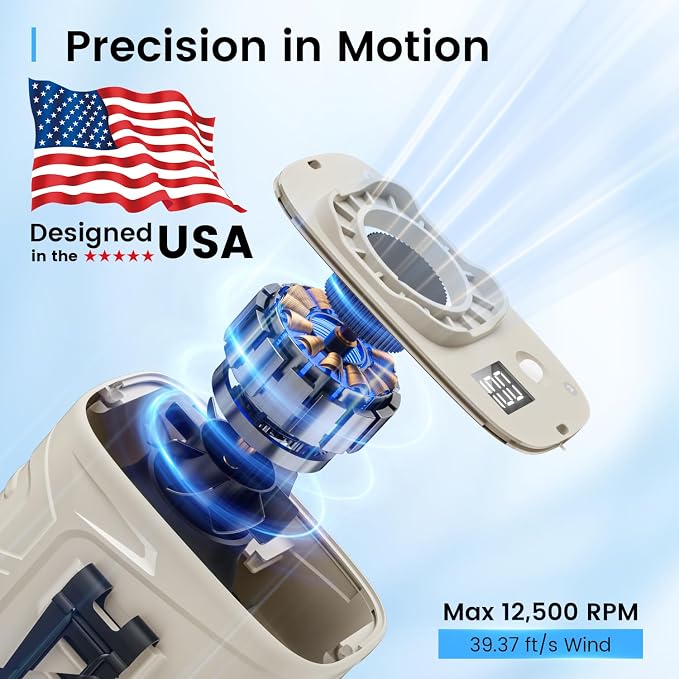 KIBEE Portable Waist Fan, 12500RPM Rechargeable Wearable Belt Clip Fan, Hands Free Cooling Fan for Outdoor Work, Construction, Hiking, Camping, Fishing, Long Battery Life Personal Cooling Device - Image 2