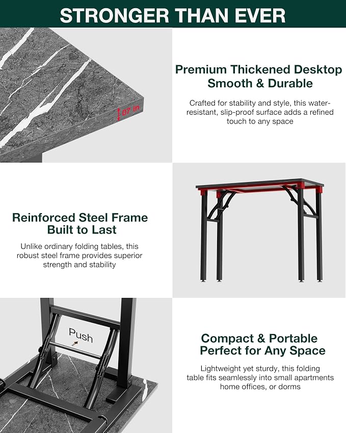 Frylr Small Folding Computer Desk – 35.8 Inch Portable Table for Craft and Study, Lightweight Desk for Small Spaces, Foldable Laptop Table Built-in AC/USB Outlets for Convenience, Marble Greige - Image 7
