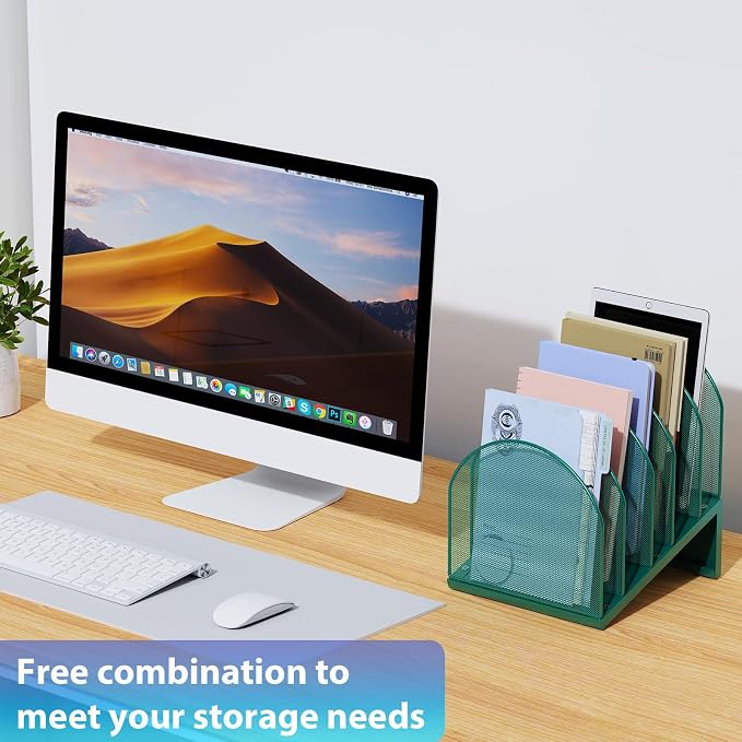 gianotter Desktop File Organizer with 5 Compartments | Desk Organizer Paper Organizer for Desk Workspace Organizers for Office Supplies (Green, Inclined Style) - Image 5