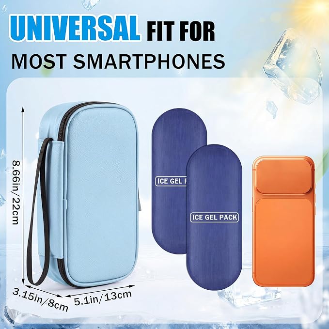 Phone Cooler Bag for Beach, Portable Phone Cooling Pouch with 2 Reusable Ice Packs, Keeps Cool in Extreme Heat for Car Pool Hiking, Extends Battery Life, Fits All Smartphones(Blue,PU) - Image 2