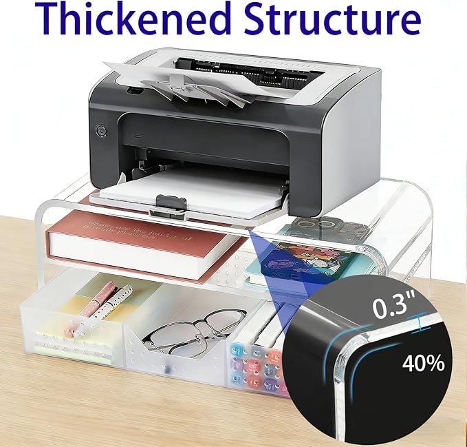 OPNICE Acrylic Clear Desk Organizers and Accessories, 2-Tier Computer Monitor Stand Riser with Drawer, Laptop Stand, Office Desk Accessories for Office Supplies, Transparent - Image 5