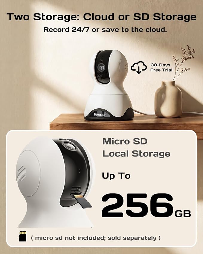 VIMTAG 4K 8MP Pan/Tilt Pet Camera Indoor with Phone App for Dog/Cat/Baby/Nanny/Home Security, Motion Tracking, Night Vision, 2-Way Audio, AI Detection, 5G/2.4GHz WiFi, Cloud & SD Card, Works w/Alexa - Image 6