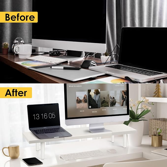Across-Star Dual-Monitor-Stand-Riser-For-Desk Adjustable Length 32-40 Inch，Large Desktop Computer Monitor Riser For 2 Screens，Desk Shelf Organizer Riser Stand For Computer/Laptop/PC/Printer/TV Black - Image 7