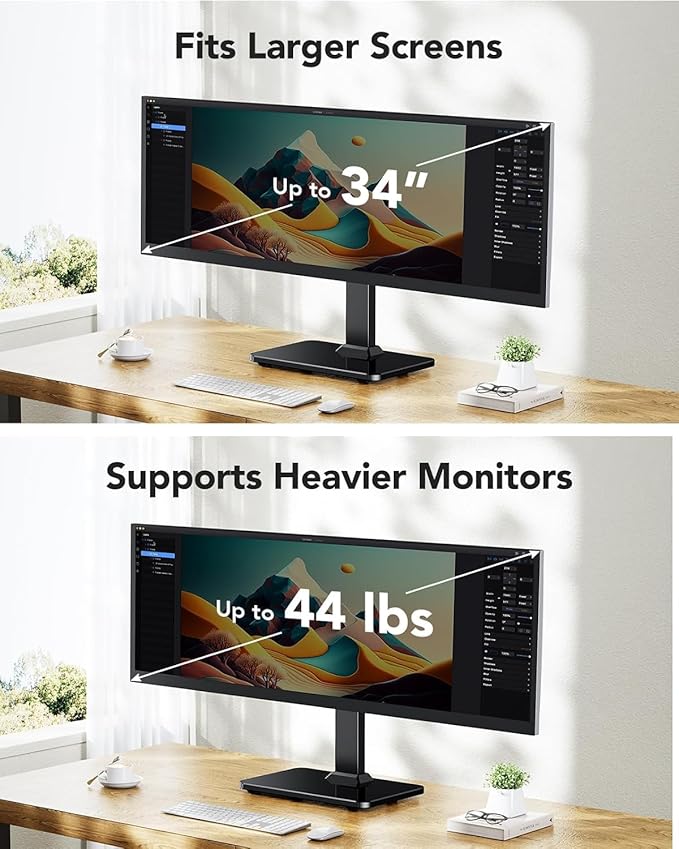 HUANUO Monitor Stand, Freestanding VESA Mount for 13 to 34 Inch Screens, Holds up to 44lbs, 5 Height Options, Swivel Desk Stand Riser With 360 Rotation, VESA 75x75mm/100x100mm - Image 2