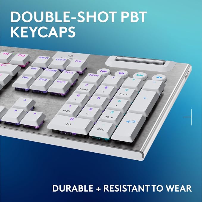 Logitech G915 X Lightspeed Wireless Gaming Keyboard (Tactile) - White | Low-Profile, Double-Shot PBT Keycaps, Fully Programmable Keys, RGB Backlighting, Sleek Aluminum Finishing, GL Brown - Image 7
