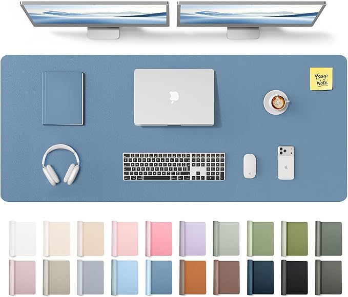 YSAGi Leather Desk Pad Protector, Office Desk Mat, Large Mouse Pad, Non-Slip PU Leather Desk Blotter, Laptop Desk Pad, Waterproof Desk Writing Pad for Office and Home (Blue,55" x 17.2") by YSAGi