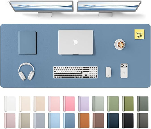 YSAGi Leather Desk Pad Protector, Office Desk Mat, Large Mouse Pad, Non-Slip PU Leather Desk Blotter, Laptop Desk Pad, Waterproof Desk Writing Pad for Office and Home (Blue,55" x 17.2") by YSAGi