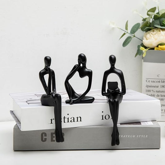Prettidecor Gold Home Decor Thinker Statue Accents, Set of 3 Thinker Sculptures Office Decor Modern Abstract Resin Decoration on Shelf Table Desk for Living Room Office Bedroom (Black, Small) by Prettidecor