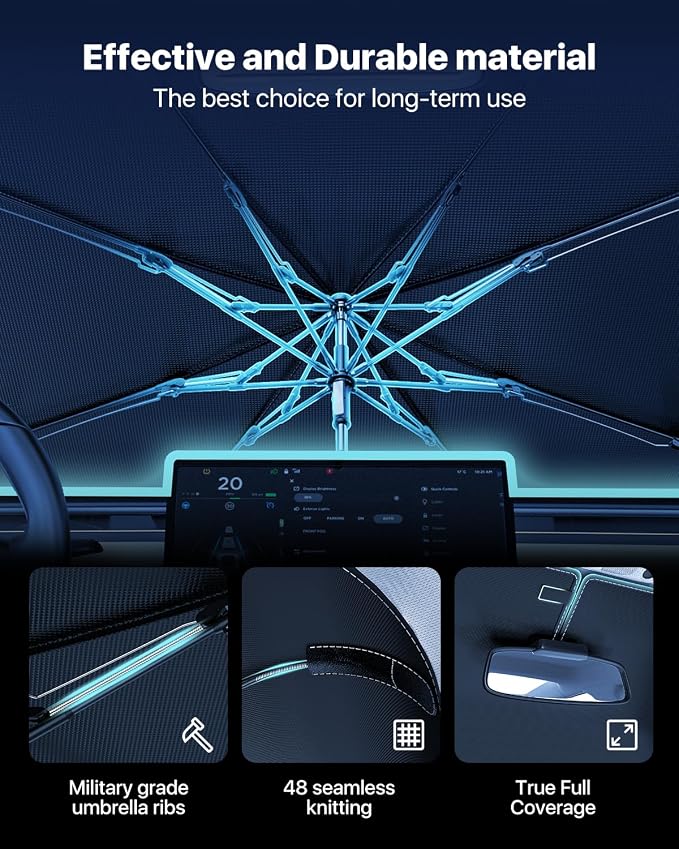 [Upgraded] Nmoiss Windshield Sun Shade Umbrella For Truck- [Vinyl Coating Heat Shield] Protect Car from Sun Rays & Heat Damage Keep Cool and Protect Interior, Spring Structure Edge Large 61" L x 35" W - Image 8