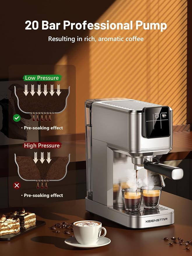 KEENSTAR 20Bar Espresso Machine, Hot & Iced Expresso Coffee Machines | Stainless Steel, Rapid Cold Brew, Touch Screen, Milk Frother Steam Wand, for Latte and Cappuccino - Image 4