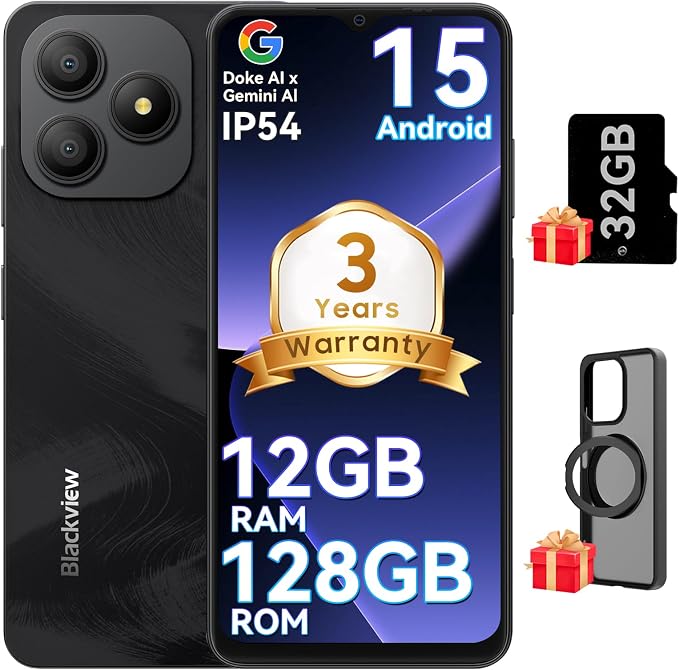 Blackview Wave 9C Unlocked Android Phones, Android 15 Cell Phone Unlocked, 6.56" Smartphones, 12+128GB/2TB，13MP+8MP，5000mAh，Fingerprint/Face ID, Black by Blackview