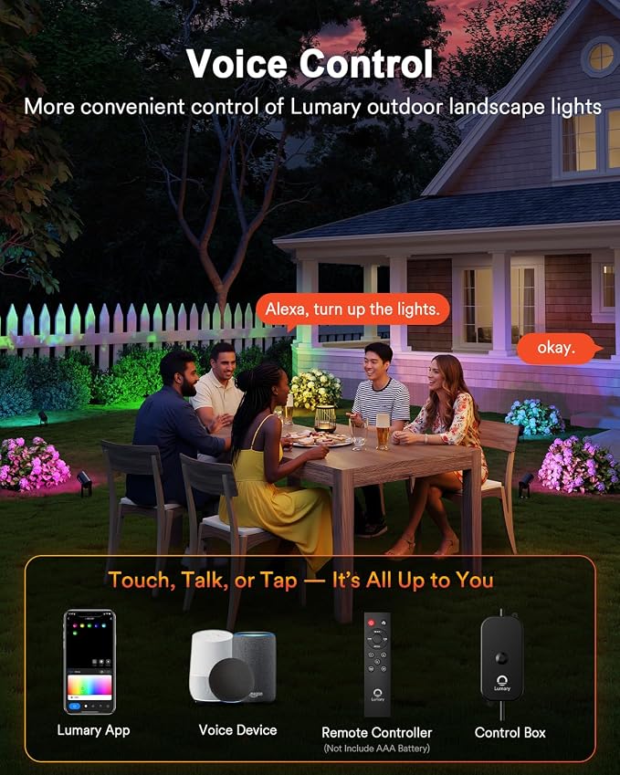 Lumary Smart Landscape Lights Pro 500LM, 6 Pack Color Changing Landscape Spotlights IP65 Waterproof, RGBAICW Low Voltage Outdoor Lights for Garden Yard and Pathway, APP/Remote/Voice Control, 65FT | RGBAICW Color Changing, IP65 Outdoor Rated, 2200K-6500... - Image 5