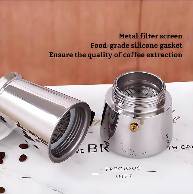 Stainless Steel Moka Pot Espresso Maker,Stovetop Moka Pot,Percolator Coffee Pot,Italian Coffee Maker,Cuban Café Brewing,Greca Coffee Maker (4 CUP) - Image 3