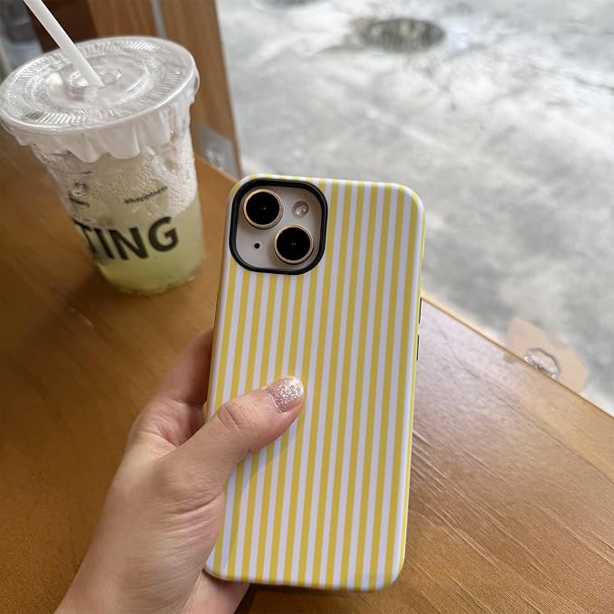 for iPhone 15 Plus/14 Plus Case Striped Cute Aesthetics Phone Case Trendy Protective Shockproof Cover for iPhone 15 Plus/14 Plus Yellow White - Image 7