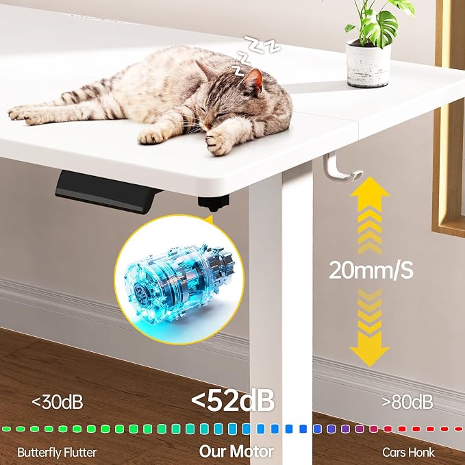 Veken Standing Desk, 63×27.6 Inch Electric Gaming Table, White | Height Adjustable Sit Stand Up Computer Tables for Home Office, Study , Writing, Suit students, employees and group work - Image 6