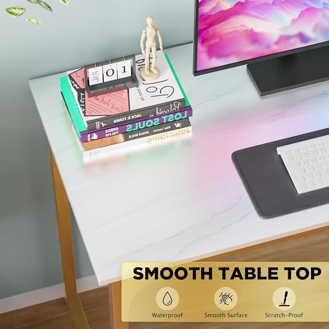 PayLessHere | 39 Inch Computer Desk | White Gold | Sturdy Office Desk | Metal Frame, Adjustable Feet | Water-Resistant, Scratchproof Surface | Writing Table for Home Office or Study | Pack of 1 - Image 4