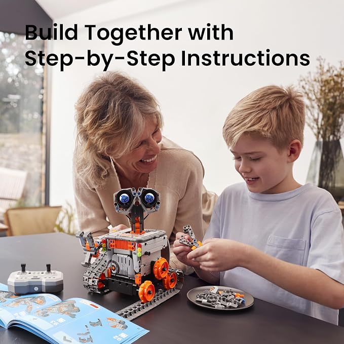Sillbird Robot Building Kit with Remote Control STEM Gifts for Boys 8-13 | Coding Bot, Educational Birthday Presents, App-Controlled, Buildable 5in1 Models, Rechargeable Orange Robotic Set, 488 Pieces - Image 7