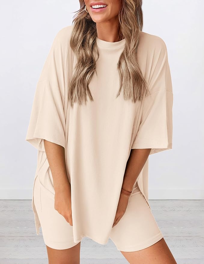 PRETTYGARDEN Women 2 Piece Lounge Set 2026 Summer Casual Oversized Shirts Biker Shorts Matching Airport Travel Outfit Clothes - Image 3