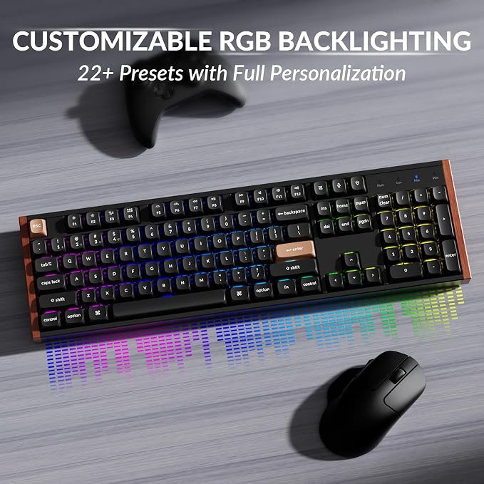 Keychron K10 HE Hall Effect Keyboard Wireless, Magnetic Switch Hot Swappable, Adjustable Actuation Rapid Trigger Mode with Aluminum + Wood Frame, Full-Size Custom RGB for Mac Windows Linux - Black - Image 6