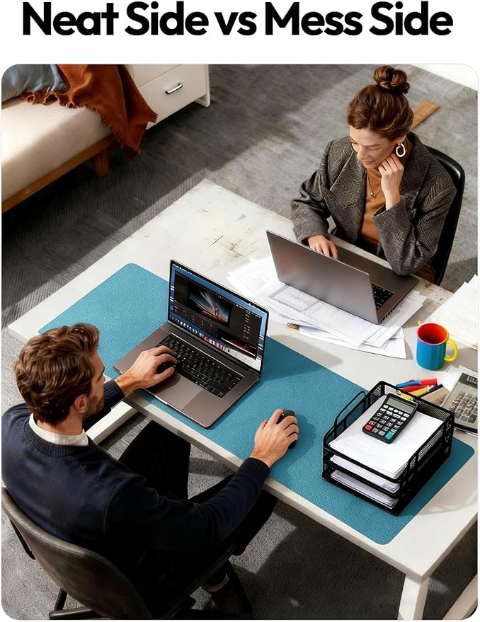 YSAGi Leather Desk Pad Protector, Office Desk Mat, Large Mouse Pad, Non-Slip PU Leather Desk Blotter, Laptop Desk Pad, Waterproof Desk Writing Pad for Office and Home (Turquoise, 23.6" x 13.8") - Image 6