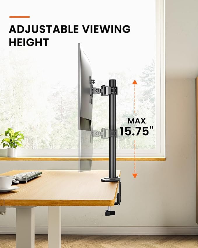 Ergear Single Monitor Mount for 13-32 Inch Screens,17.6 lbs Capacity | Steel pole design,tilt, swivel, rotation,cable clips,desk space saving, home office setup, VESA 75x75/100x100mm - Image 5